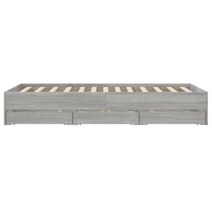 Bedframe met lades bewerkt hout grijs sonoma eiken 135x190 cm 135 x 190 cm Grijs sonoma