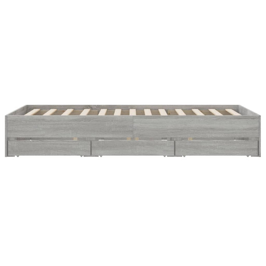 Bedframe met lades bewerkt hout grijs sonoma eiken 135x190 cm 135 x 190 cm Grijs sonoma