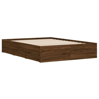 Bedframe met lades bewerkt hout bruin eikenkleurig 135x190 cm 135 x 190 cm bruin eikenkleur