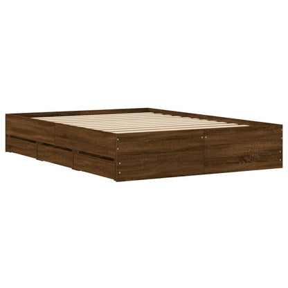 Bedframe met lades bewerkt hout bruin eikenkleurig 135x190 cm 135 x 190 cm bruin eikenkleur