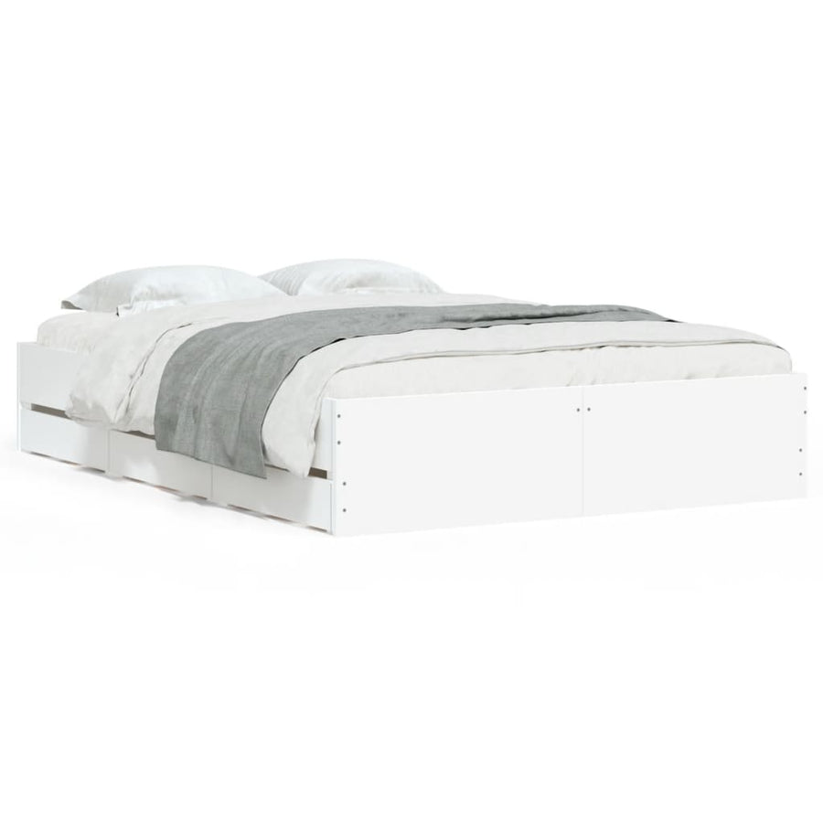 Bedframe met lades bewerkt hout wit 120x190 cm
