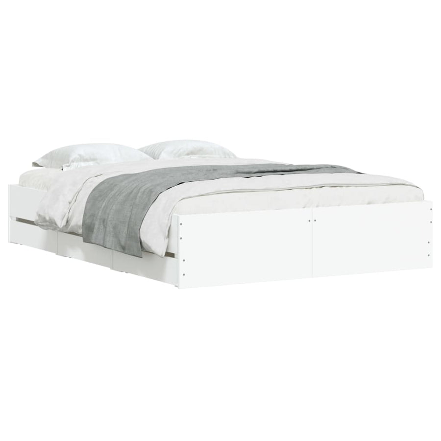 Bedframe met lades bewerkt hout wit 120x190 cm