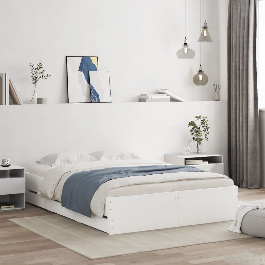 Bedframe met lades bewerkt hout wit 120x190 cm