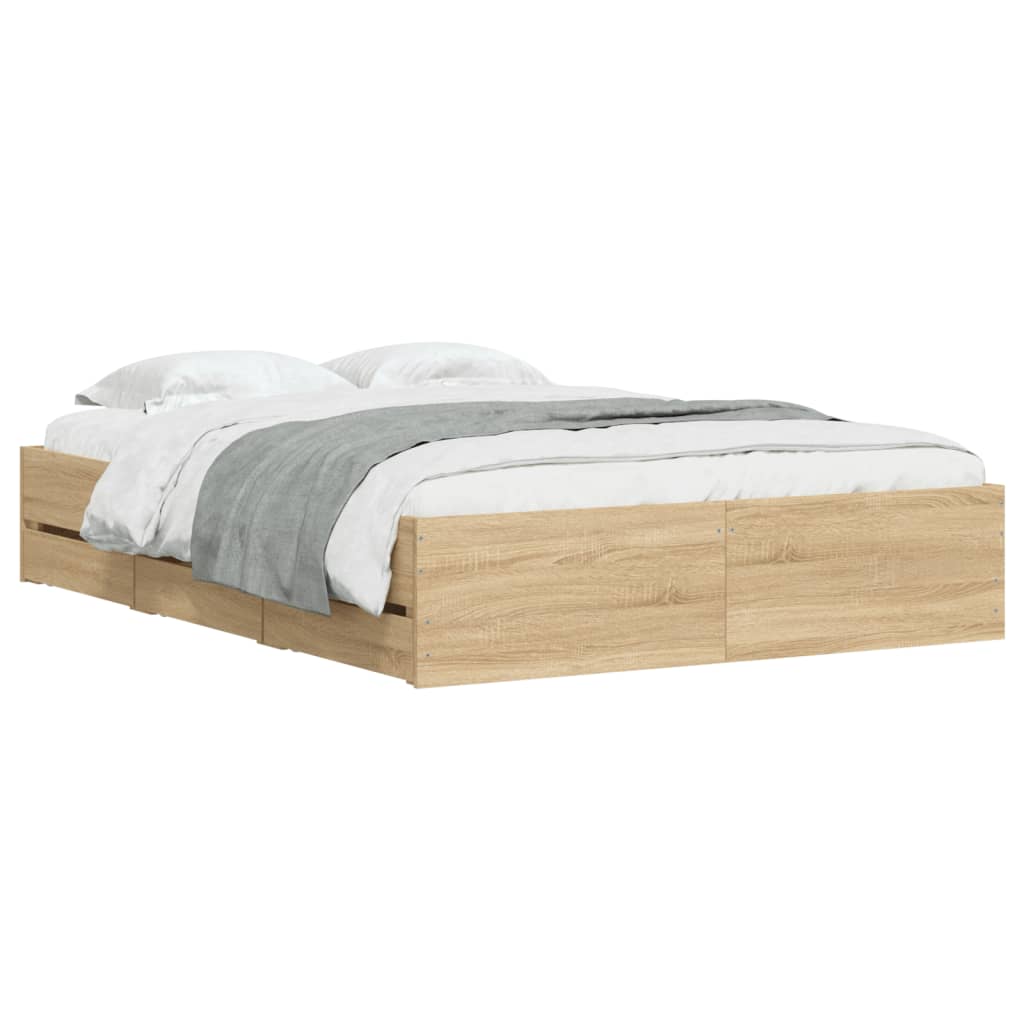 Bedframe met lades bewerkt hout sonoma eikenkleurig 120x190 cm