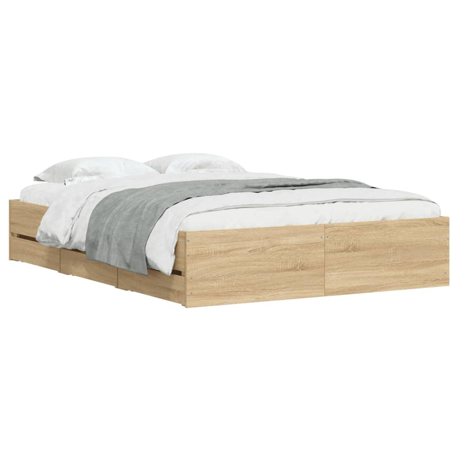Bedframe met lades bewerkt hout sonoma eikenkleurig 120x190 cm