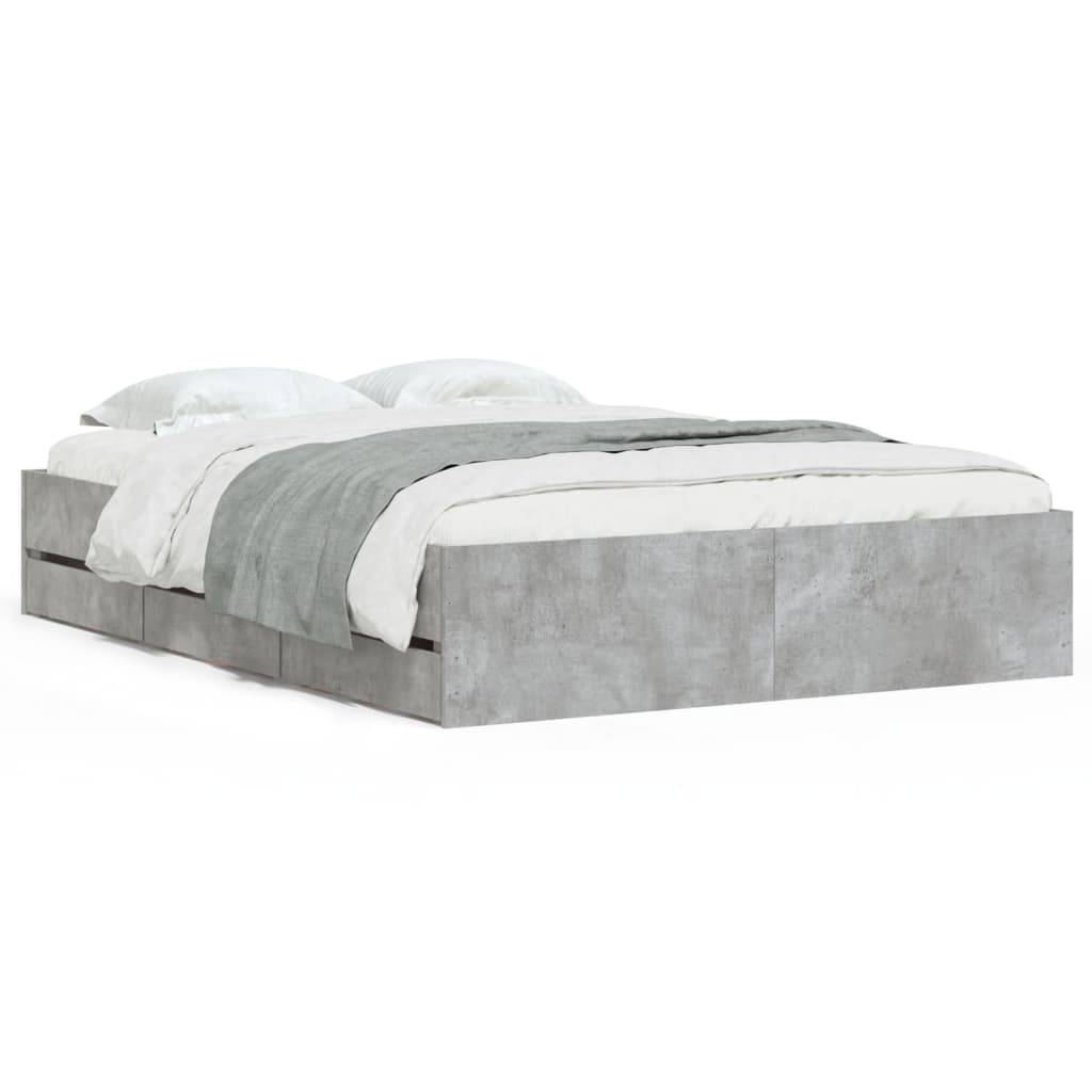 Bedframe met lades bewerkt hout betongrijs 120x190 cm