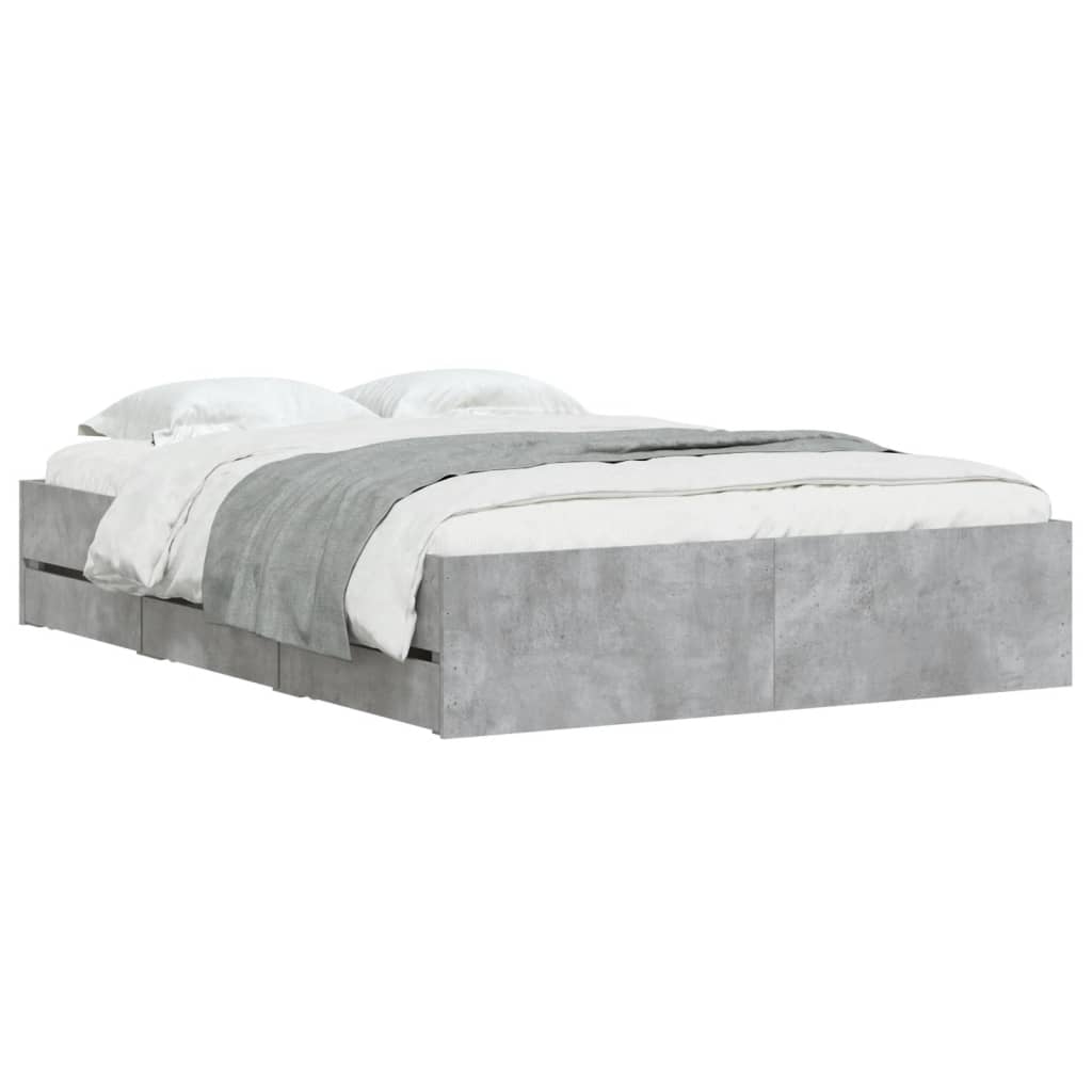 Bedframe met lades bewerkt hout betongrijs 120x190 cm