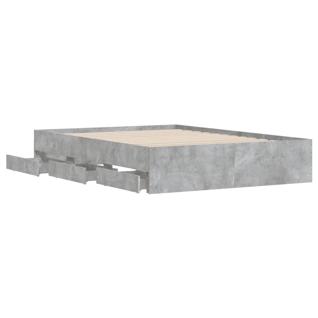 Bedframe met lades bewerkt hout betongrijs 120x190 cm
