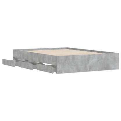 Bedframe met lades bewerkt hout betongrijs 120x190 cm