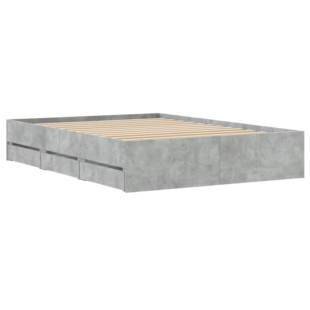 Bedframe met lades bewerkt hout betongrijs 120x190 cm