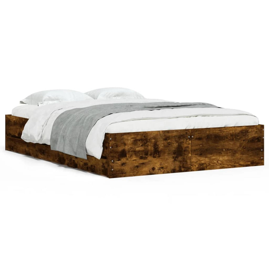 Bedframe met lades bewerkt hout gerookt eikenkleurig 120x190 cm
