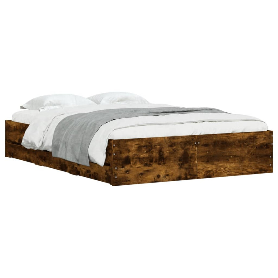 Bedframe met lades bewerkt hout gerookt eikenkleurig 120x190 cm