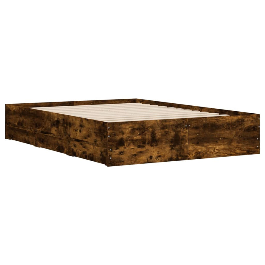 Bedframe met lades bewerkt hout gerookt eikenkleurig 120x190 cm