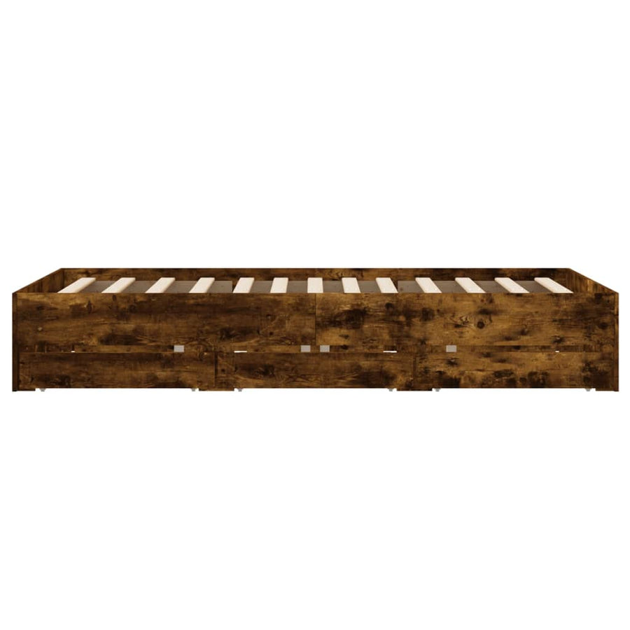 Bedframe met lades bewerkt hout gerookt eikenkleurig 120x190 cm