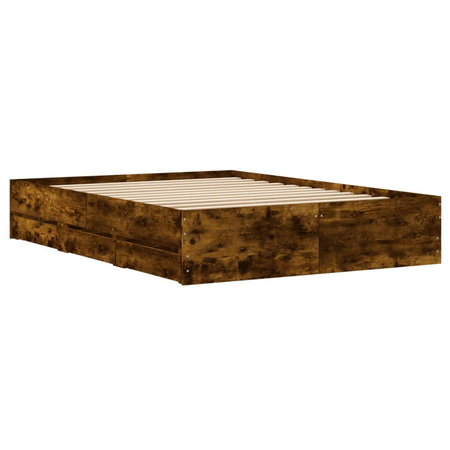 Bedframe met lades bewerkt hout gerookt eikenkleurig 120x190 cm