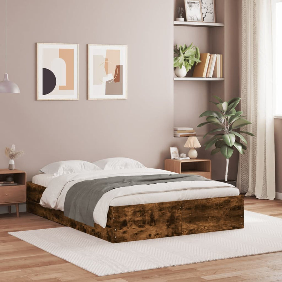 Bedframe met lades bewerkt hout gerookt eikenkleurig 120x190 cm