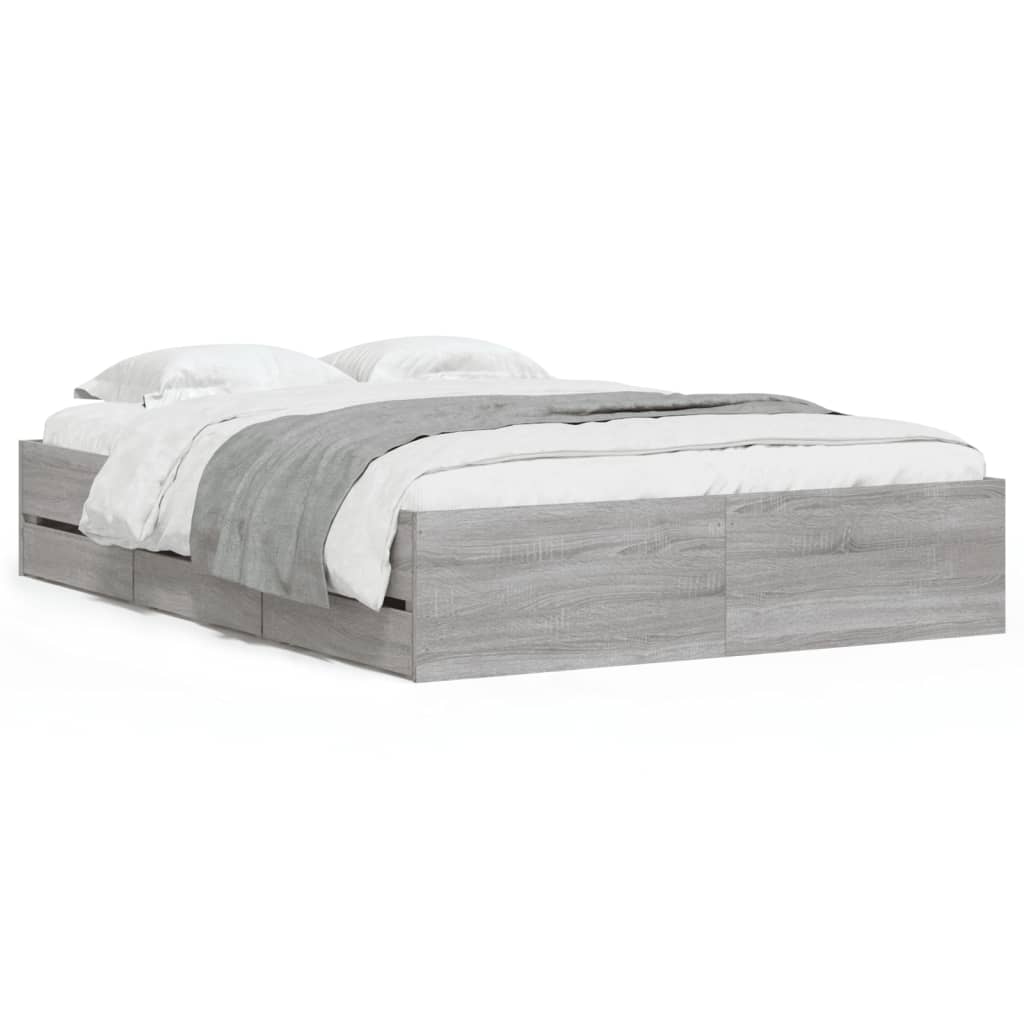 Bedframe met lades bewerkt hout grijs sonoma eiken 120x190 cm