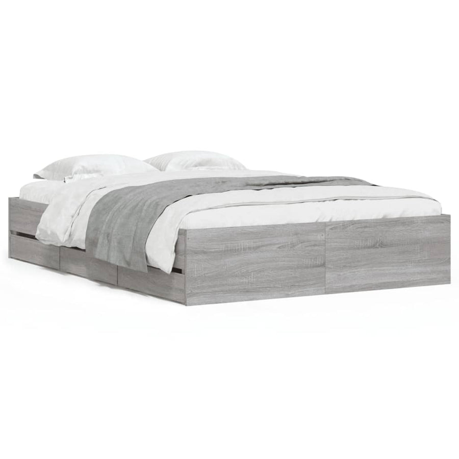 Bedframe met lades bewerkt hout grijs sonoma eiken 120x190 cm