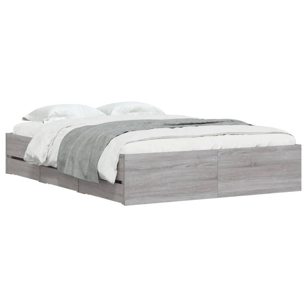Bedframe met lades bewerkt hout grijs sonoma eiken 120x190 cm