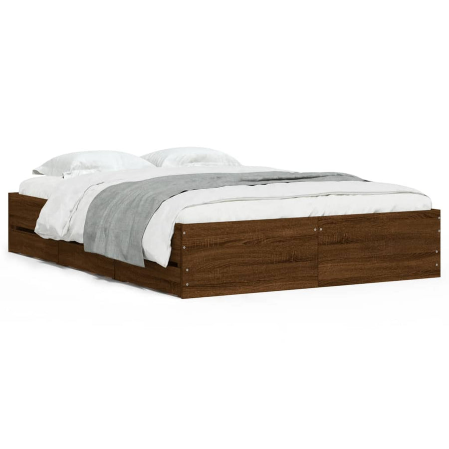 Bedframe met lades bewerkt hout bruin eikenkleurig 120x190 cm