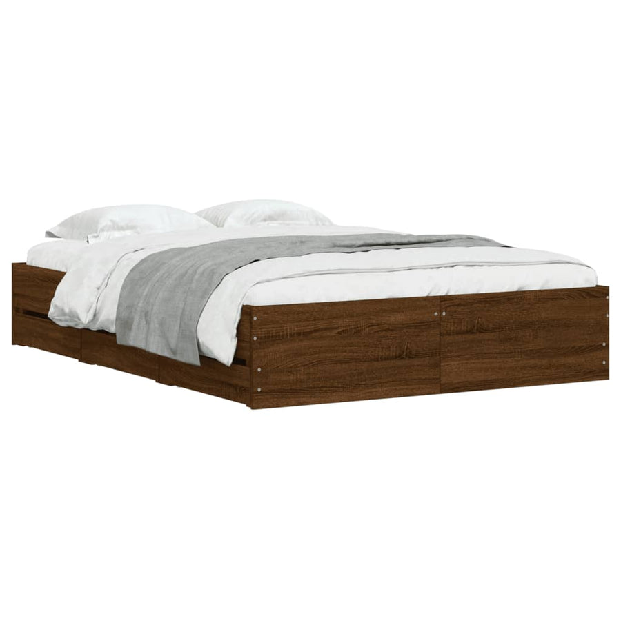 Bedframe met lades bewerkt hout bruin eikenkleurig 120x190 cm