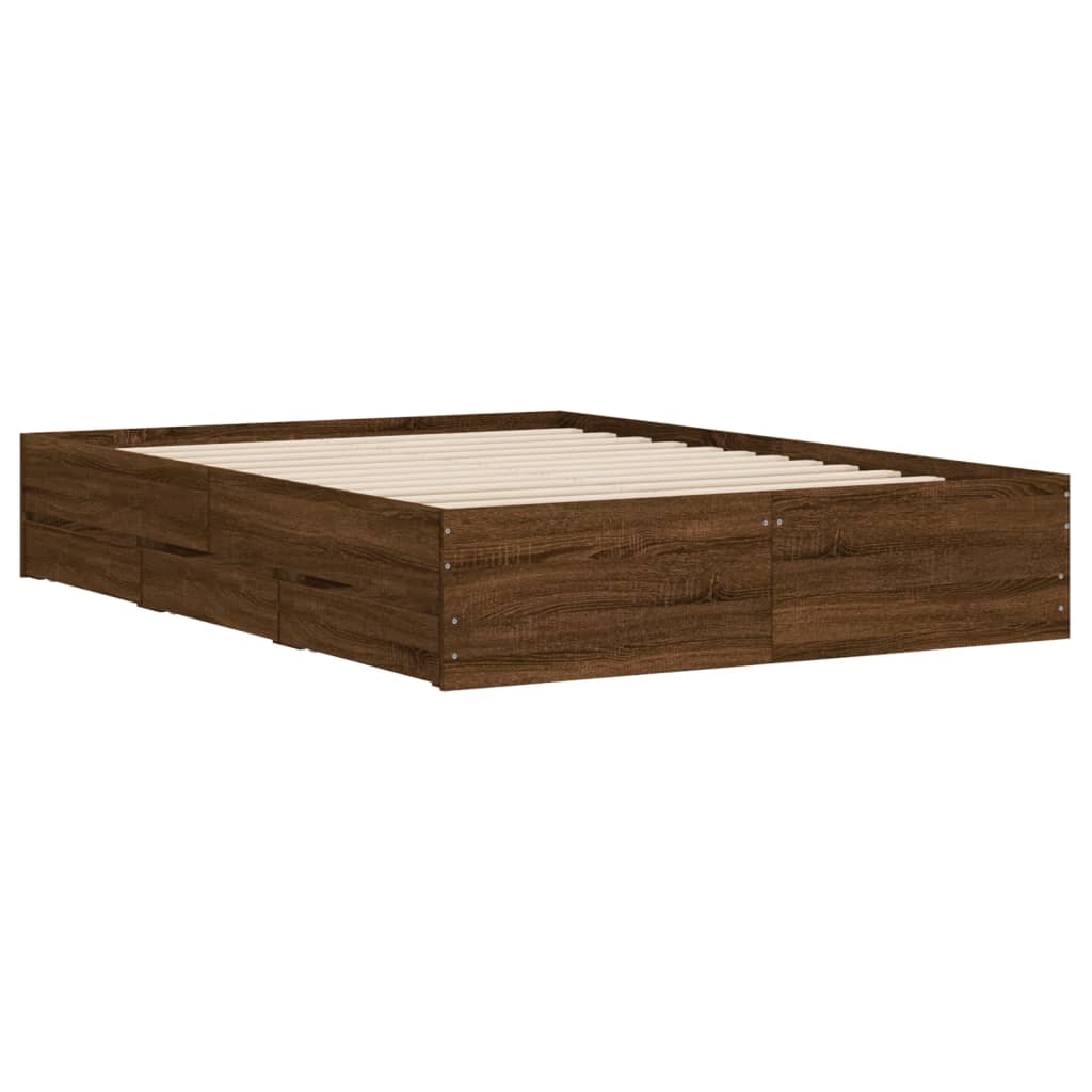 Bedframe met lades bewerkt hout bruin eikenkleurig 120x190 cm