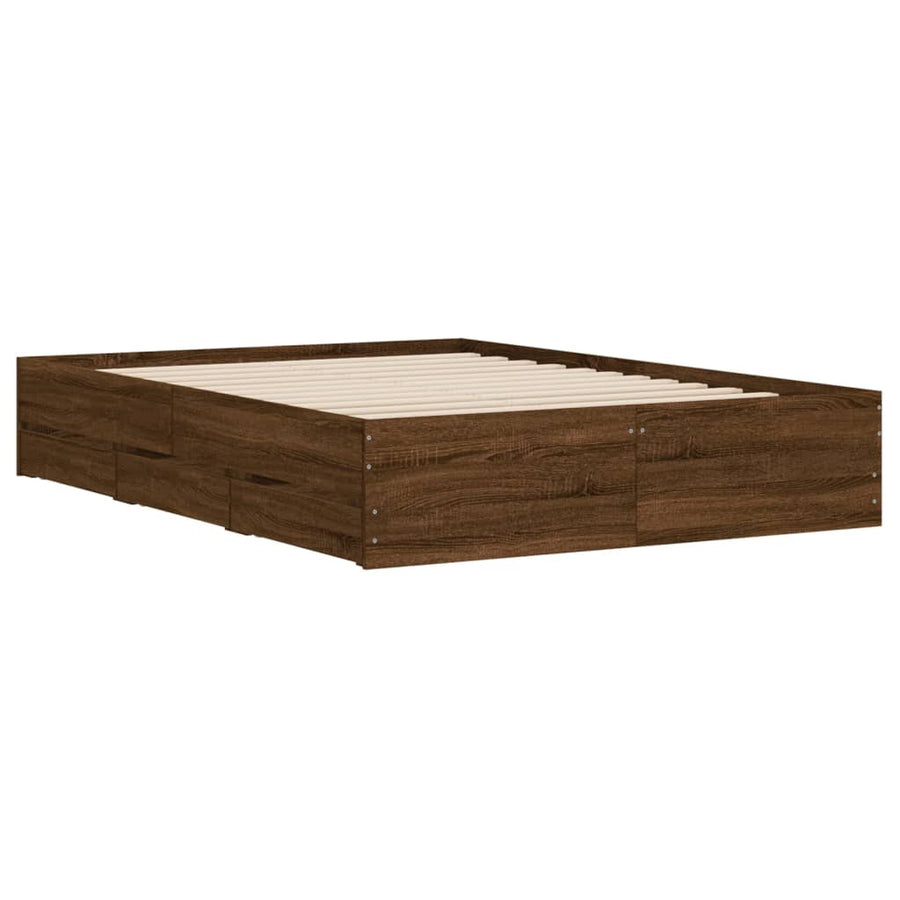 Bedframe met lades bewerkt hout bruin eikenkleurig 120x190 cm