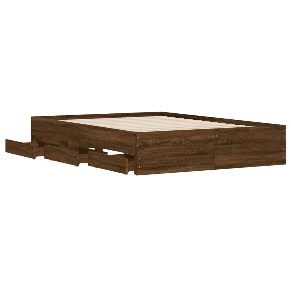 Bedframe met lades bewerkt hout bruin eikenkleurig 120x190 cm