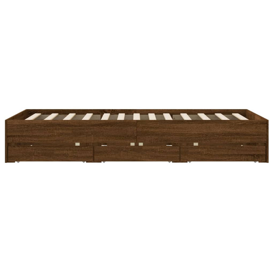Bedframe met lades bewerkt hout bruin eikenkleurig 120x190 cm