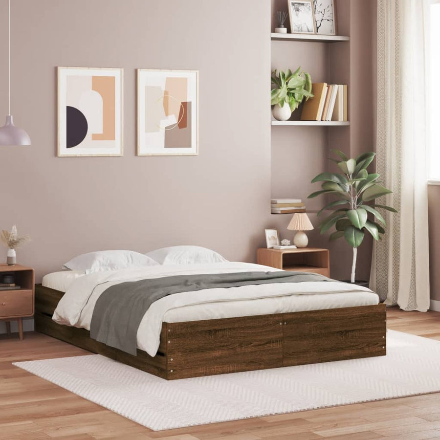 Bedframe met lades bewerkt hout bruin eikenkleurig 120x190 cm