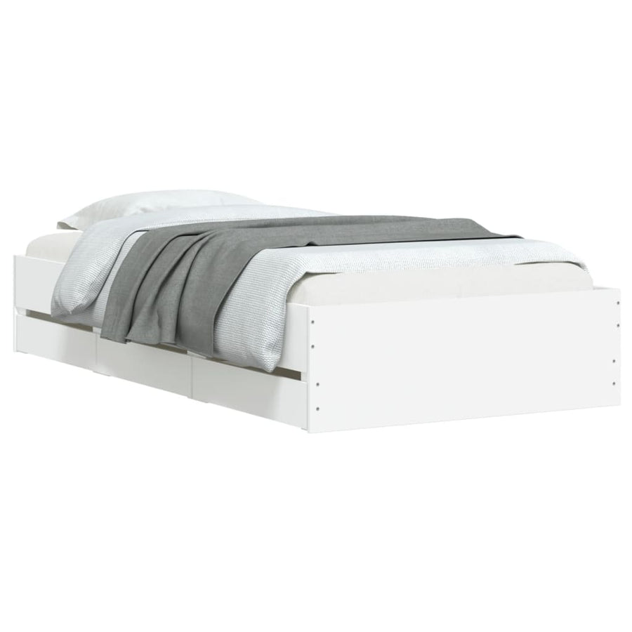 Bedframe met lades bewerkt hout wit 90x190 cm