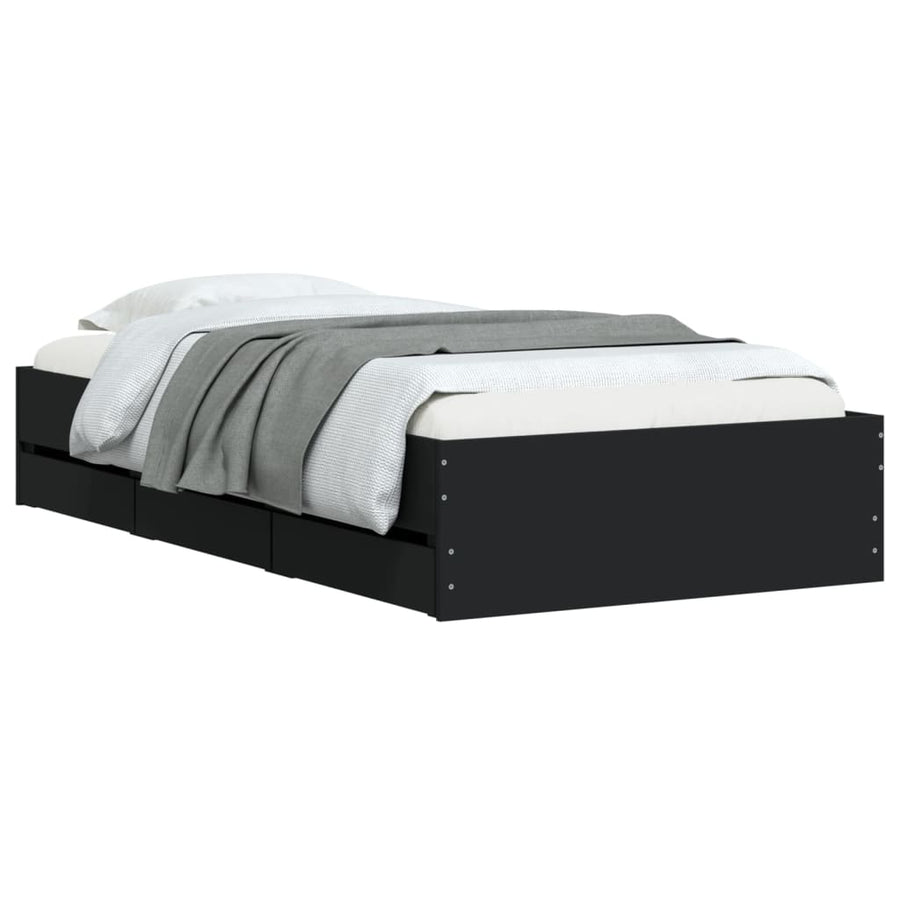 Bedframe met lades bewerkt hout zwart 90x190 cm