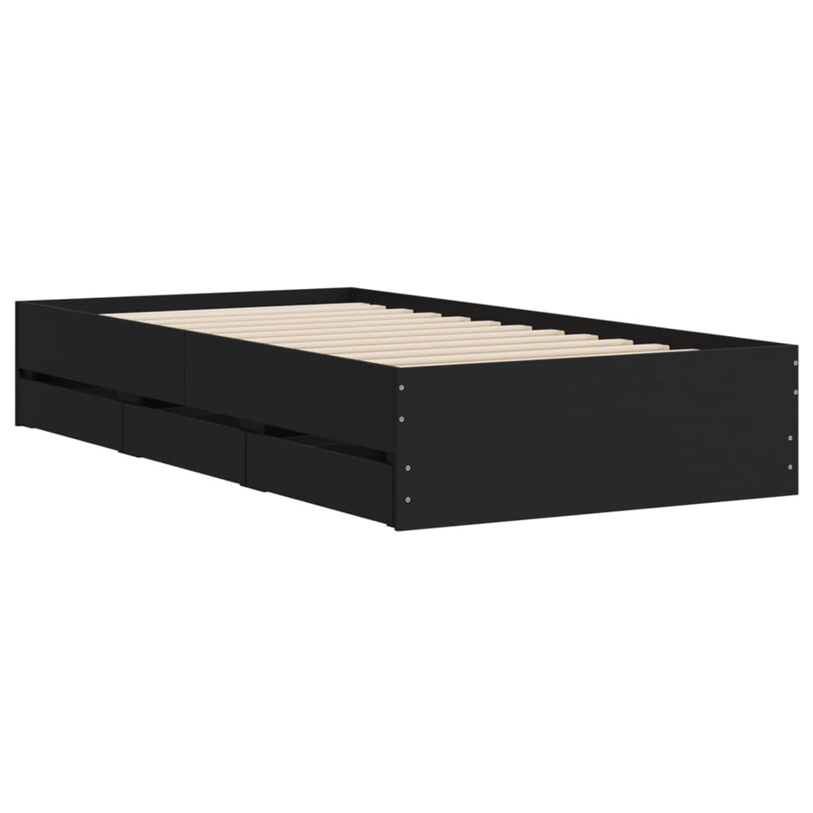 Bedframe met lades bewerkt hout zwart 90x190 cm