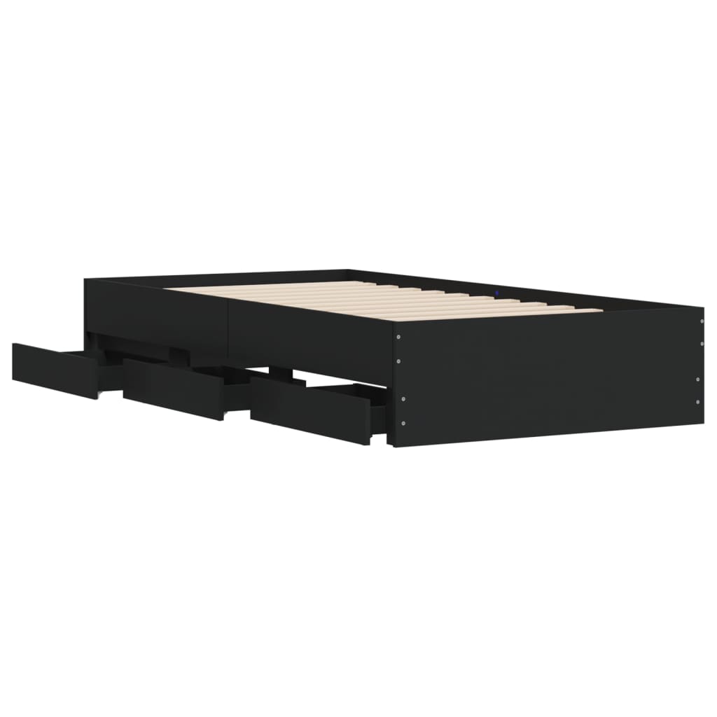 Bedframe met lades bewerkt hout zwart 90x190 cm