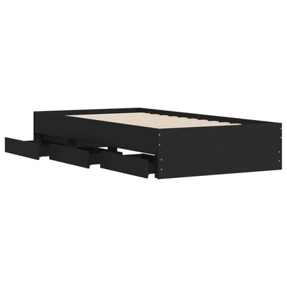 Bedframe met lades bewerkt hout zwart 90x190 cm