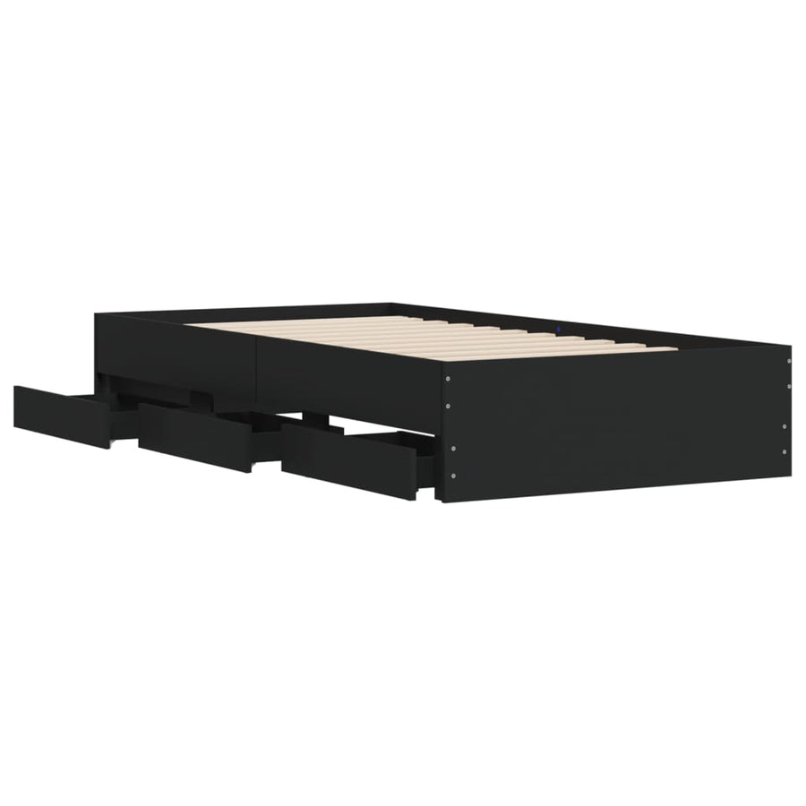 Bedframe met lades bewerkt hout zwart 90x190 cm