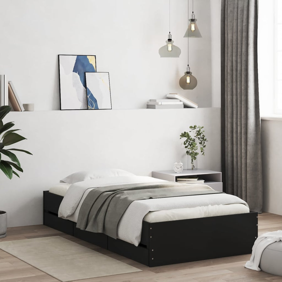 Bedframe met lades bewerkt hout zwart 90x190 cm