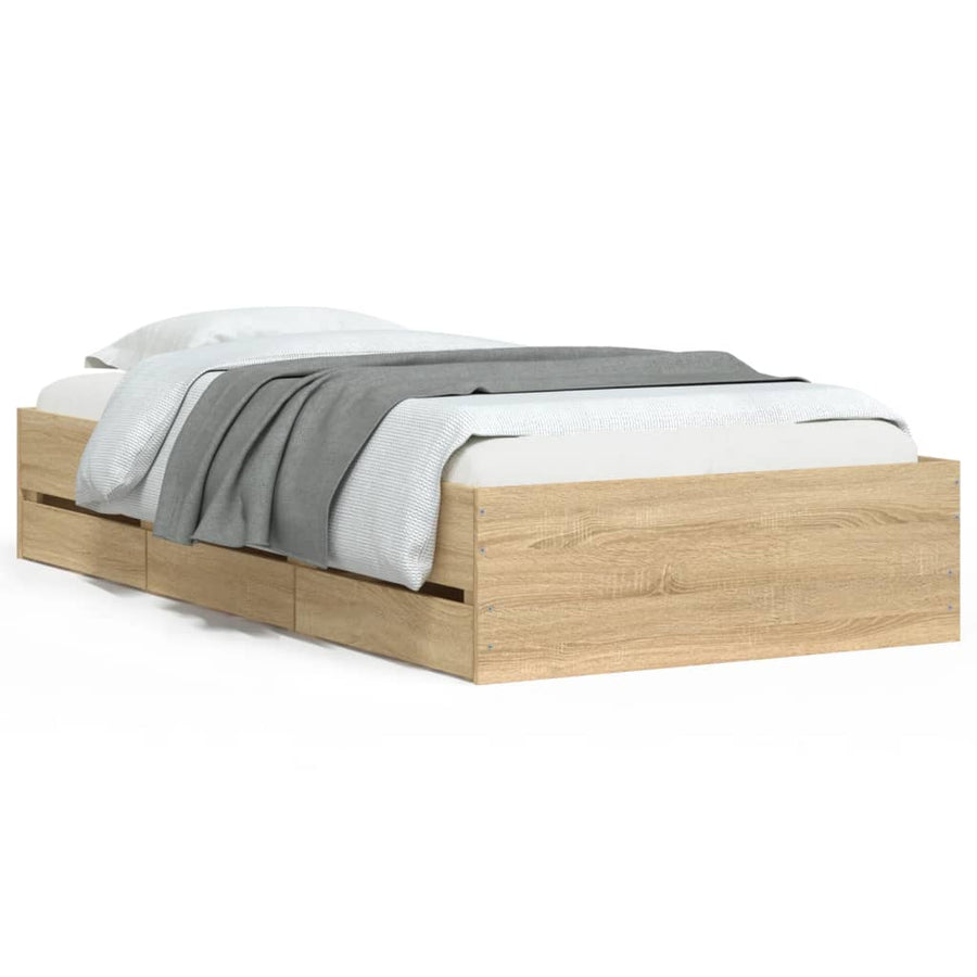 Bedframe met lades bewerkt hout sonoma eikenkleurig 90x190 cm