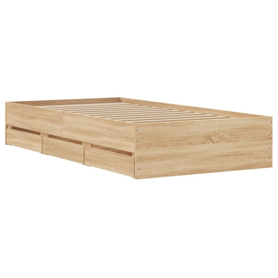 Bedframe met lades bewerkt hout sonoma eikenkleurig 90x190 cm