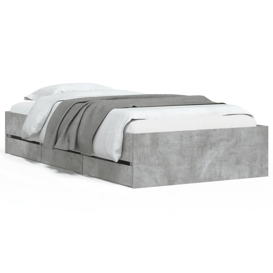 Bedframe met lades bewerkt hout betongrijs 90x190 cm