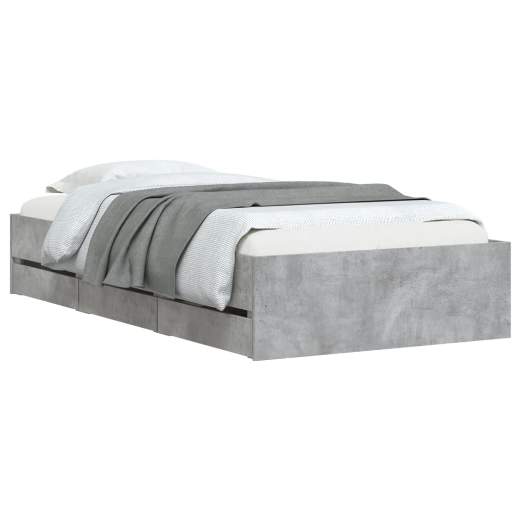 Bedframe met lades bewerkt hout betongrijs 90x190 cm