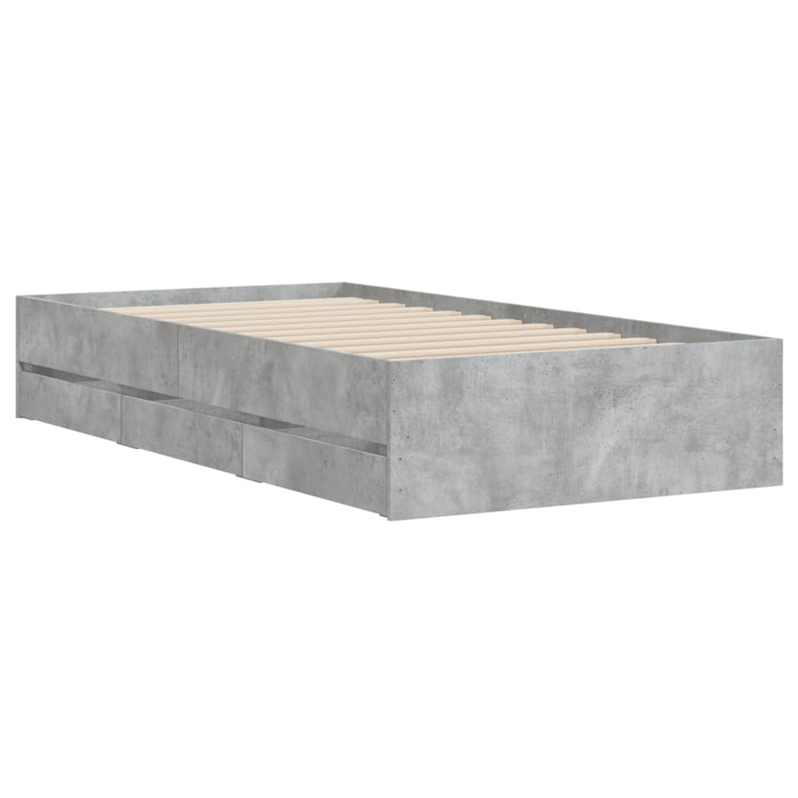 Bedframe met lades bewerkt hout betongrijs 90x190 cm