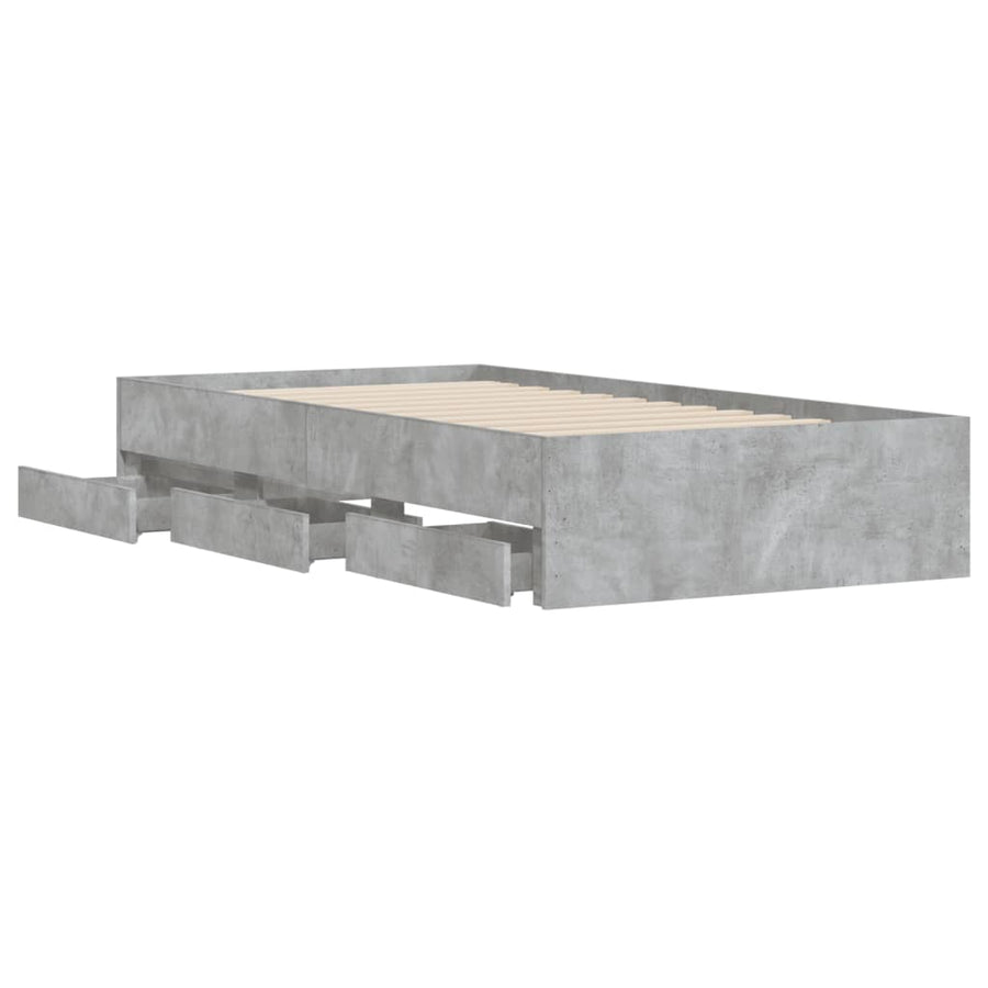Bedframe met lades bewerkt hout betongrijs 90x190 cm