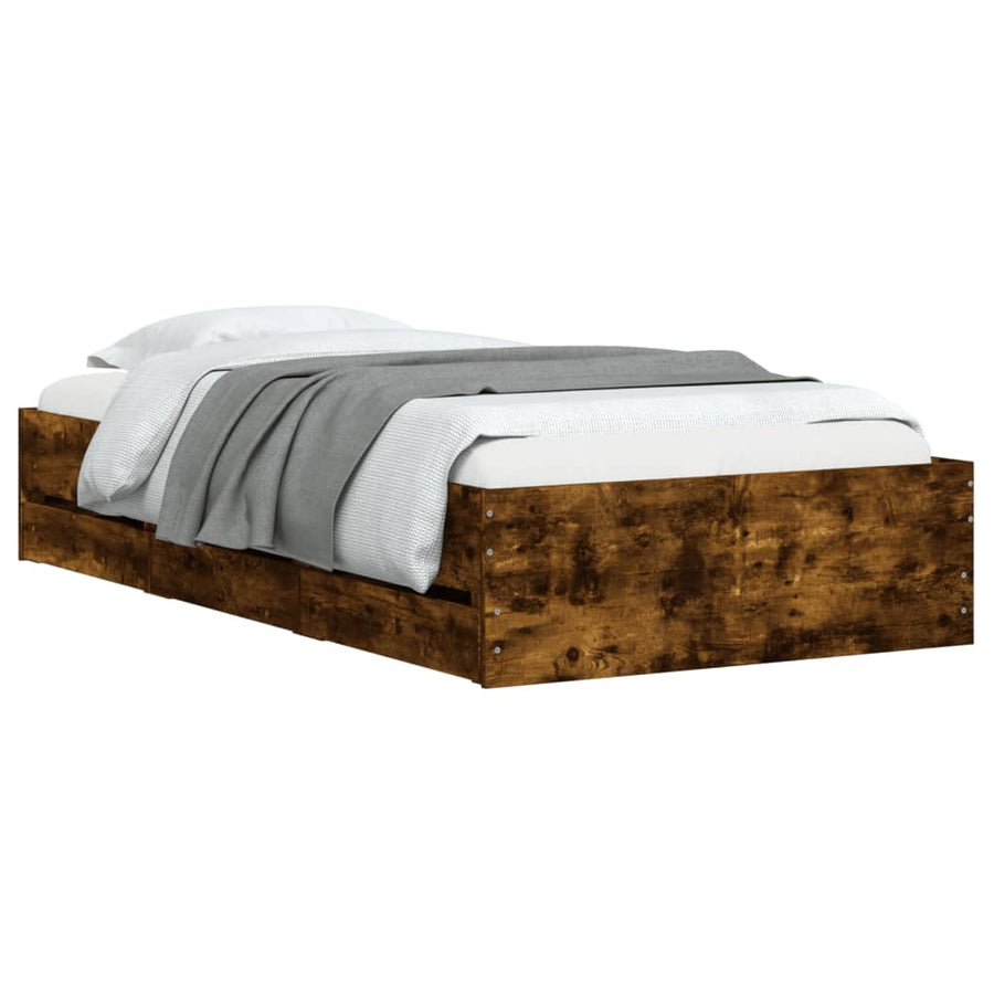 Bedframe met lades bewerkt hout gerookt eikenkleurig 90x190 cm