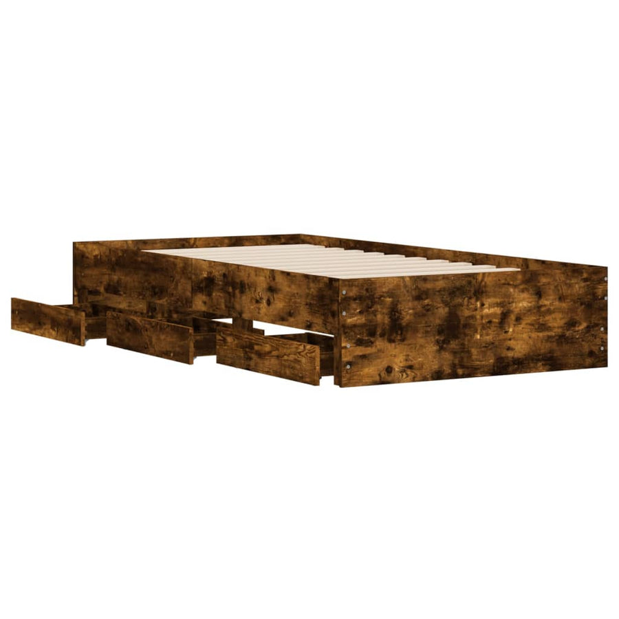 Bedframe met lades bewerkt hout gerookt eikenkleurig 90x190 cm