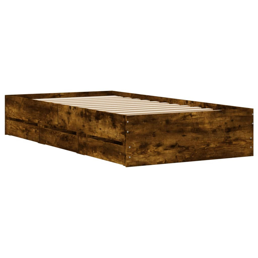 Bedframe met lades bewerkt hout gerookt eikenkleurig 90x190 cm