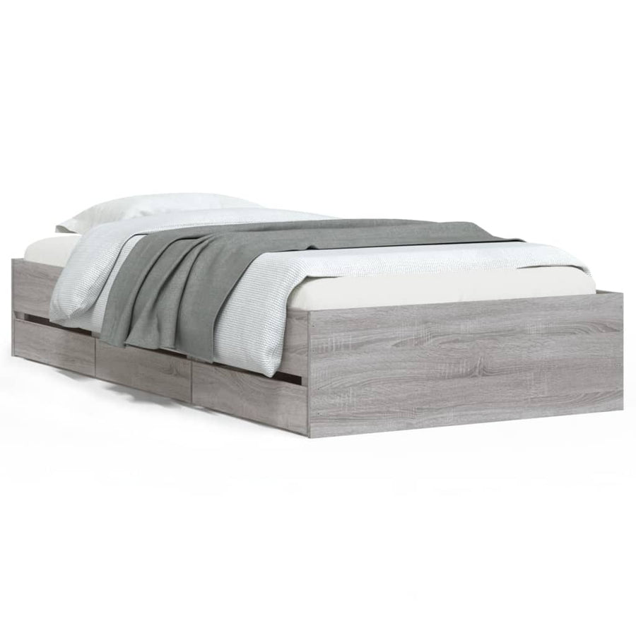Bedframe met lades bewerkt hout grijs sonoma eiken 90x190 cm