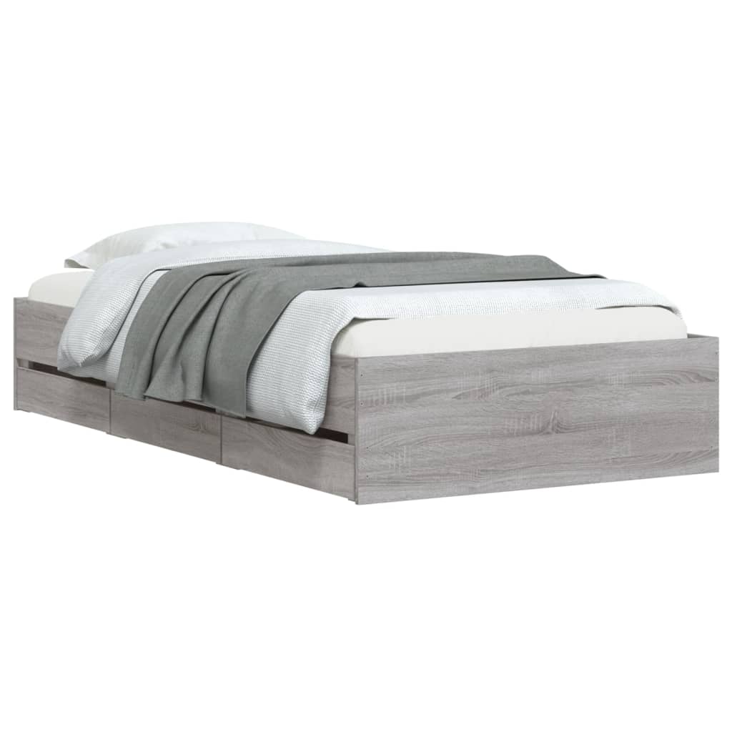 Bedframe met lades bewerkt hout grijs sonoma eiken 90x190 cm