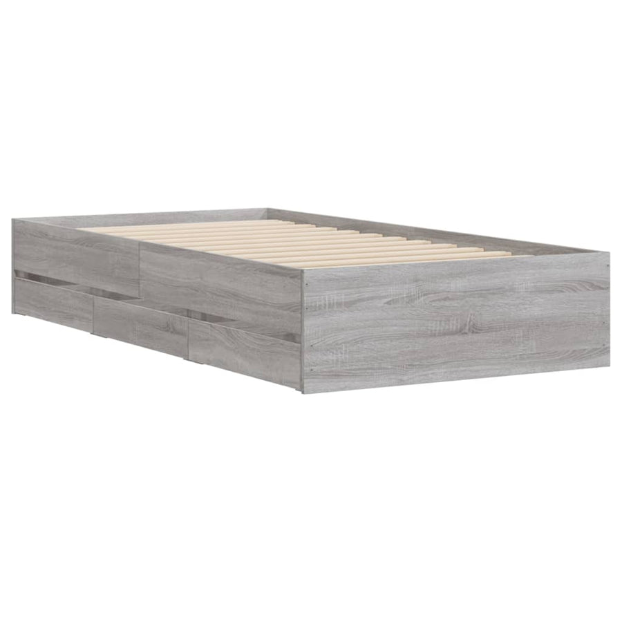 Bedframe met lades bewerkt hout grijs sonoma eiken 90x190 cm