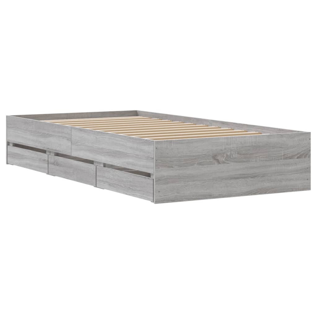 Bedframe met lades bewerkt hout grijs sonoma eiken 90x190 cm